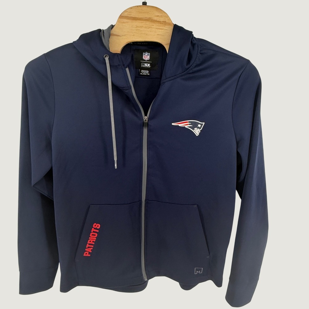 NFL MSX Michael Strahan New England Patriots Full Zip Hoodie Navy Mens XL